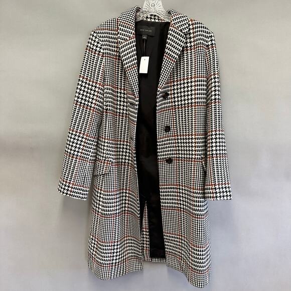 Ann Taylor Plaid Chesterfield Tweed Coat in houndstooth Size Medium NWT - Picture 4 of 16